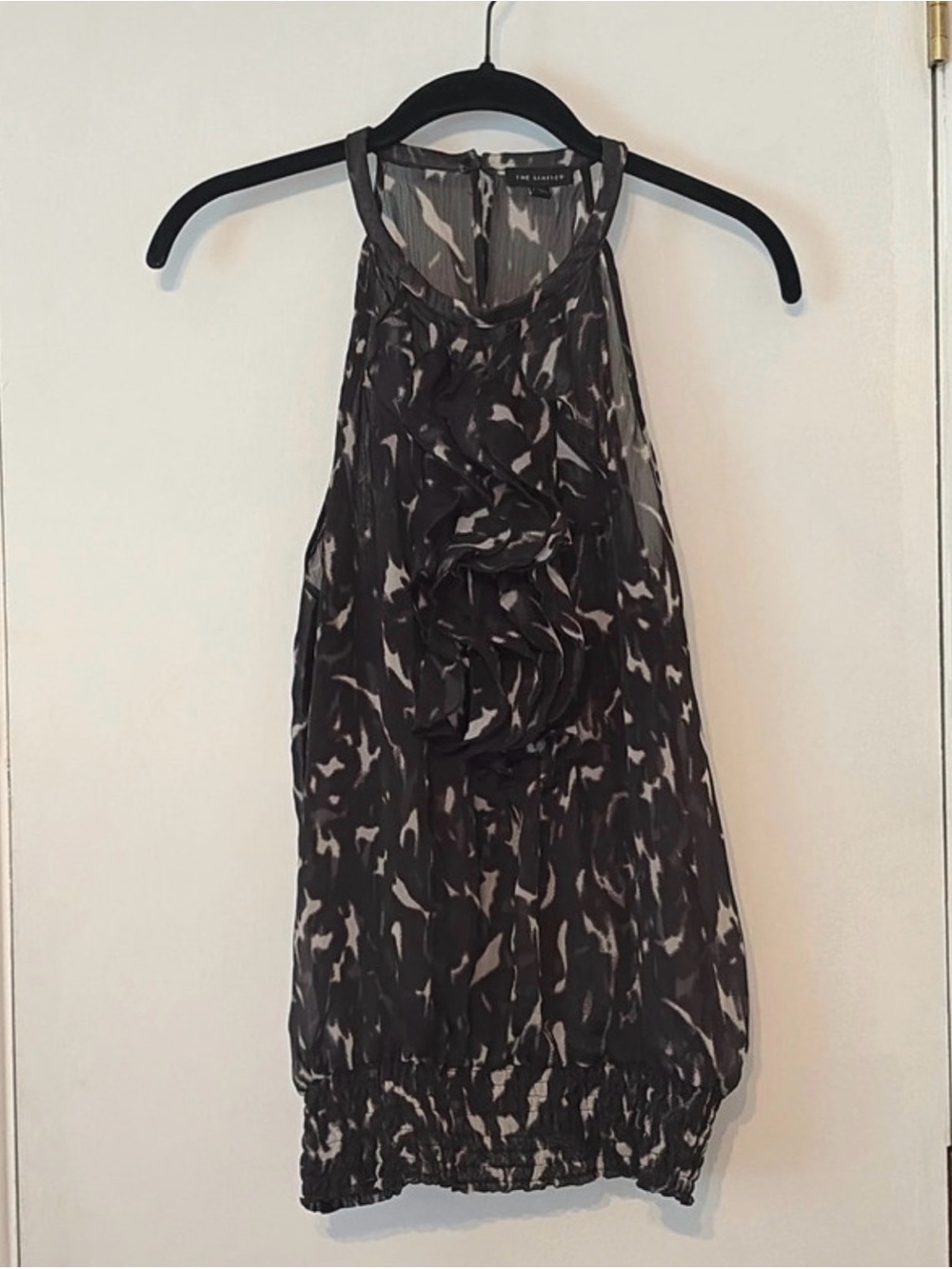 The Limited Black and Cream Ruffled Halter Camisole